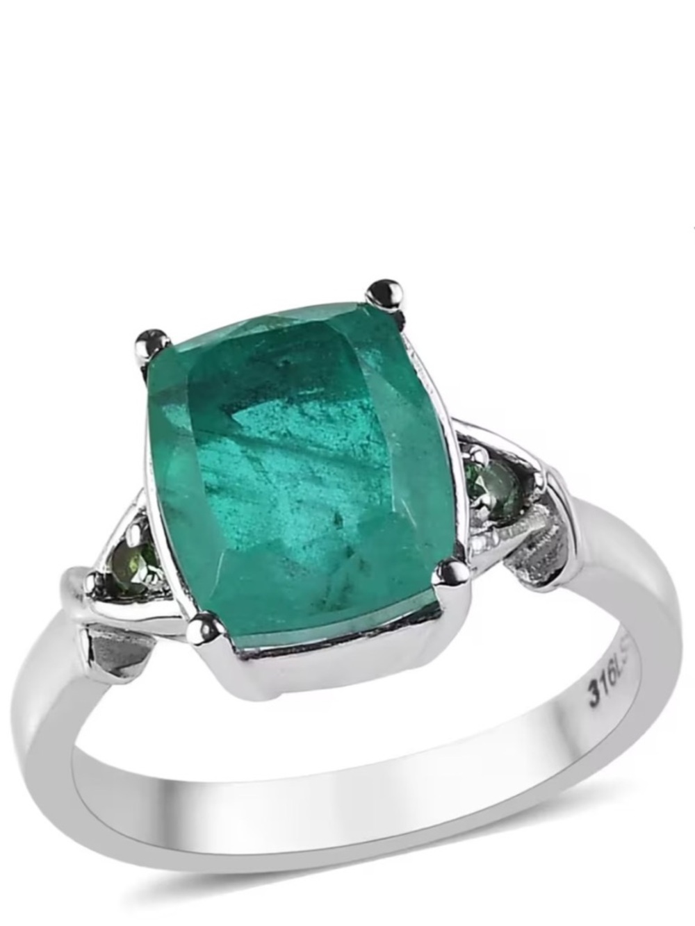 Emeraldine Quartz (Triplet) and Simulated Green Diamond Ring in Stainless Steel